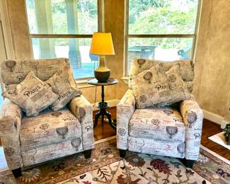 Pair of Paris print electric reclining chairs