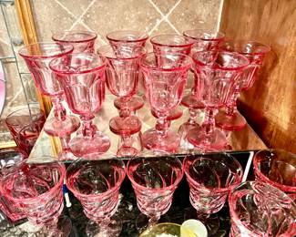 Old Williamsburg Wine Glasses & Fostoria Jamestown Pink Glasses