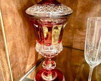 Westmoreland Tall Ruby & Clear Diamond Glass Candy Dish