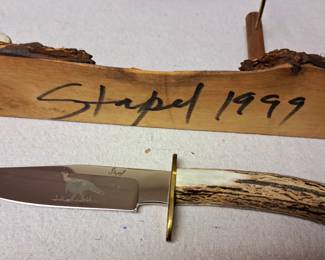 Chuck Stapel knife w/stand signed and dated