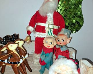 Vintage battery operated bell ringing Santa. Napco reindeer with sleigh.