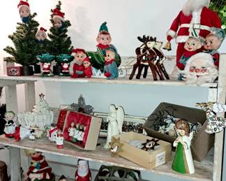 Great selection of vintage Santa's and elves