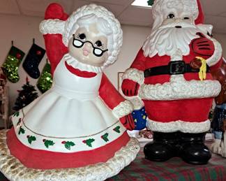 Vintage big ceramic Winking Santa with Mrs. Claus. Santa is 22" tall and Mrs. Claus is 18" tall