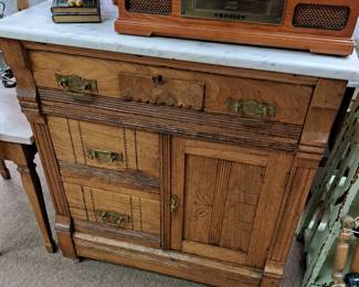 Marble top oak stand