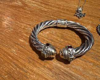 Really cool gem adorned clamp  bracelet in sterling & 14k