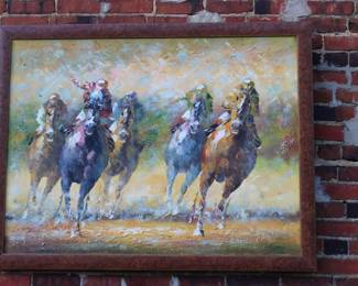 Horse Racing Oil On Canvas unsigned