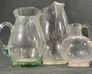 Lot 3 Art Glass Pitchers, Serveware 