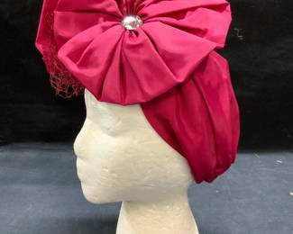 Vintage Pink Satin Crystal Headpiece
