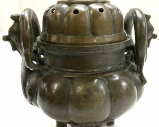 Chinese Hallmarked Bronzed Censer w Creatures
