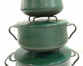 3 Mid Century DANSK Green Enamel Cookware France
