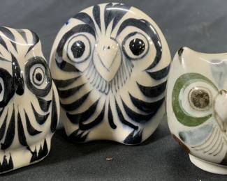 Lot 3 Handcrafted Porcelain Owl Figures
