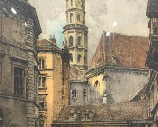 Robert Kasimir Style Etching Aquatint Street Scene
