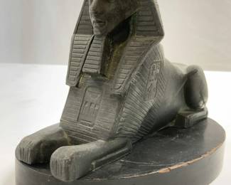Vintage Ceramic Sphinx Figure W Wooden Base
