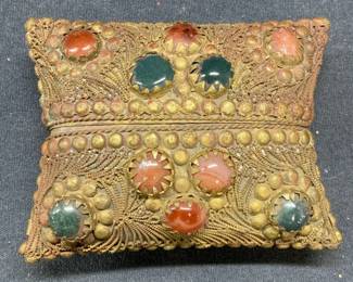 Vintage Gilt Copper Gemstone Clutch
