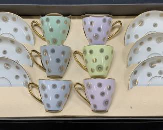 JSK Porcelain Gilt Tea Cup & Saucer Set 12, Box
