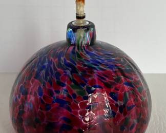 Studio Art Glass Oil Lamp Artists Signed 