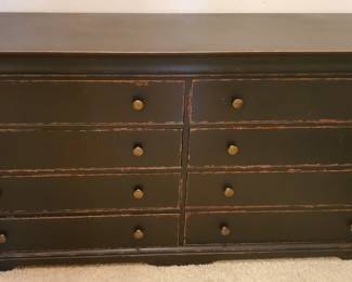 Classic Distressed Black Wood 8 Drawer Dresser