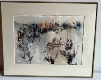 Vintage PANTON Watercolor & Ink Painting Framed