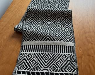 Vtg MCM Woven Table Runner Black & White Danish