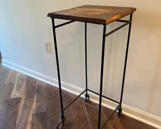 Vintage Wood Topped Iron Forged Legged Plant Stand