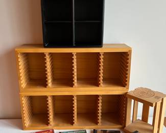 Vtg Lot of WOOD CD Holders Slotted Cube Shelf CDs