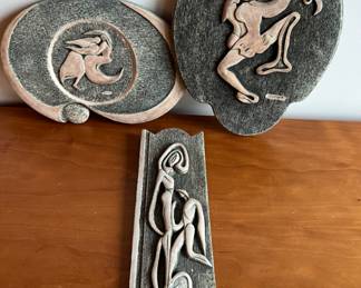 Trio of MCM Studio Abstract Pottery Relief Plaques