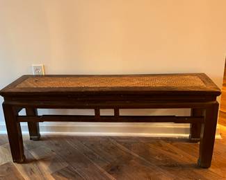 Woven Seat Bench Wood Frame Sturdy