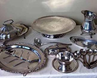 Collection Of Sliver Plated Serving Pieces 
