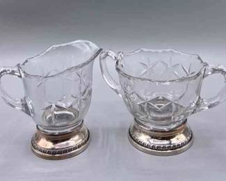Crystal Creamer Sugar Bowl With Sterling Base