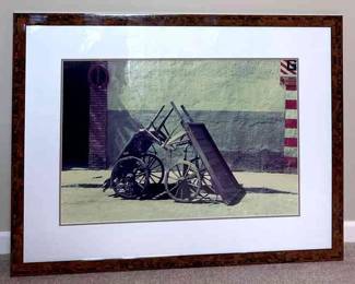 Framed Wooden Handcart Colored Photo