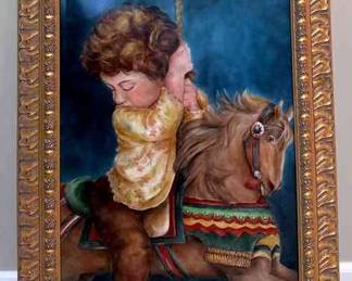 Original Porcelain Girl And MerryGoRound Painting