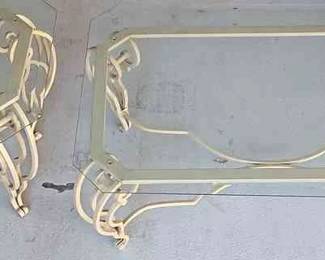 Matching Wrought Iron And Glass Coffee Table And End Table