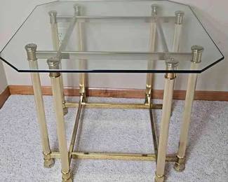 Glass End Table With Brass Colored Stand