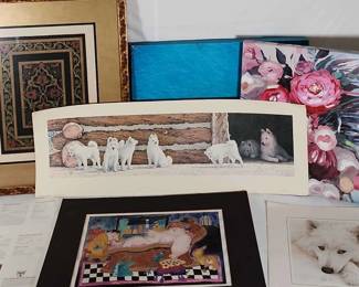 Two Scott Kennedy Unframed Prints W Framed French Book Cover Print and other canvas prints