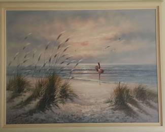 Girl on the Beach Large Framed Painting