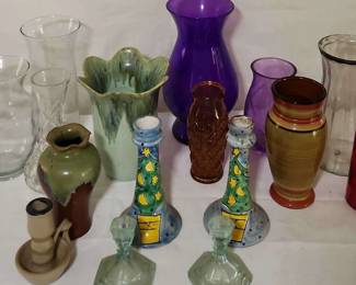 Lot Of Mixed Vases Candle Holders