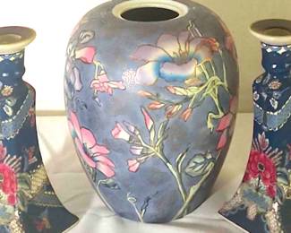 Vintage Chinoiserie Porcelain Candle Holders Vase