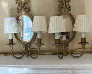 Two Vintage Brass Mirrored Sconce