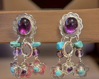 DON LUCAS Sterling Amethyst and Turquois earrings bid #60