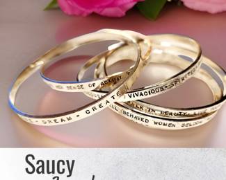 Set of 6 Sterling Silver Affirmation Bangles by SAUCY Jewelry $169 or bid #63