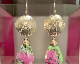 999 Fine Silver with Ruby in Zoisite earrings