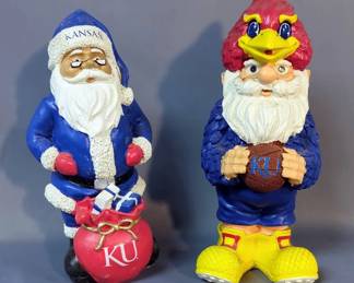 Evergreen Flag & Garden Resin Collegiate Gnome, 11.25", Forever Collectibles Santa And KU Mascot Gnomes, 10" x 11" Tall, Total Qty 3