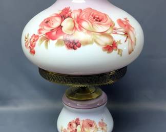 Vintage Hand Painted Gone With The Wind Style Glass Electric Table Lamp With Brass Base, 22" Tall, Powers On
