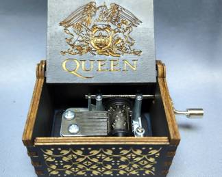 Queen Black Miniature Wood Music Box With Hand Crank, 1.5" x 2.5" x 2"