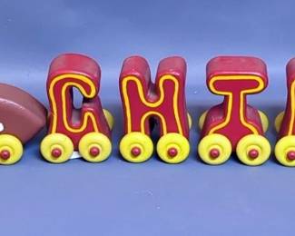 Handcrafted Kansas City Chiefs Wood Train, Approx. 4" Tall, Qty 11 Pieces
