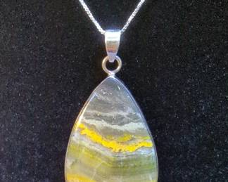Bumblebee Jasper Pendant, Approx 48mm x 29.5mm, With 925 Sterling Silver Chain And Mounting