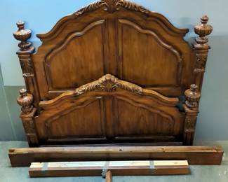 Solid Wood Bed Frame Set Including Headboard, Footboard, Side Rails, And Slats, Headboard 65" x 66" x 5"