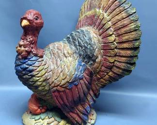 Resin Rooster Outdoor Statuette 15" Tall, Hen 15" Tall, And Turkey 15" Tall, And Metal Rooster Waste Bin