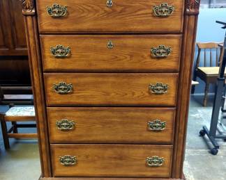 Solid Wood Chest Of Drawers With Brass Pulls And 5 Drawers, 56.5" x 40" x 18"
