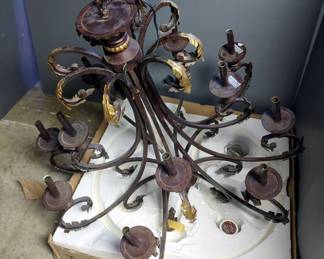 Wrought Iron 12-Light Hanging Chandelier, Approx 40" Tall x 40" Diameter